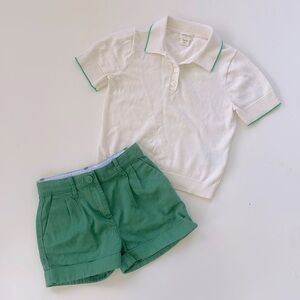 J.Crew Crewcuts White Green Preppy Sweater Polo Pleated Shorts LOT OF 2 Size 5